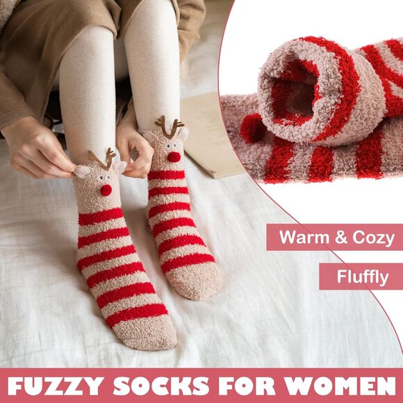 Women's Fuzzy Socks Cozy Fluffy Winter Warm Slipper Socks Microfiber Soft Home - Picture 3 of 6